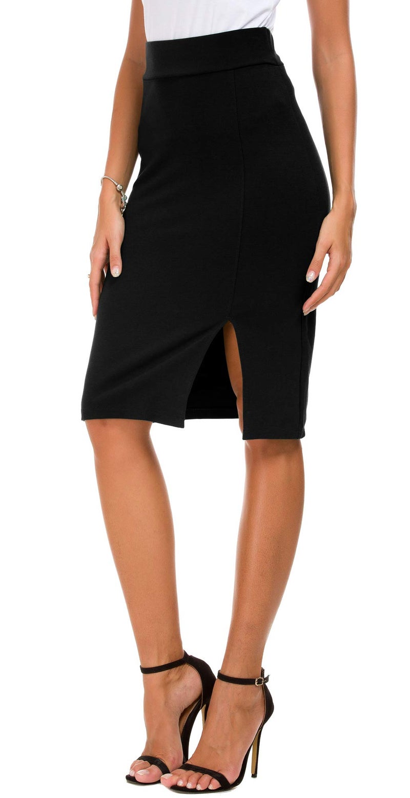 EXCHIC Women's Pencil Skirt Bodycon Business Skirt Side Slit Hem (M, Black) - Image 4
